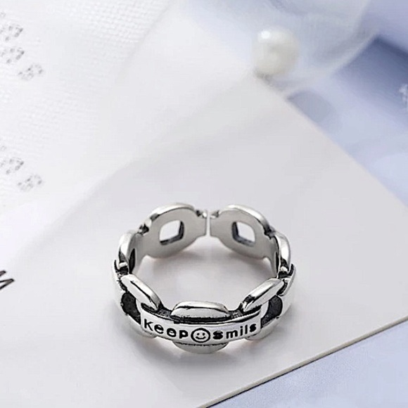 STERLING SILVER KEEP SMILING ADJUSTABLE SIZE RING - Picture 3 of 6